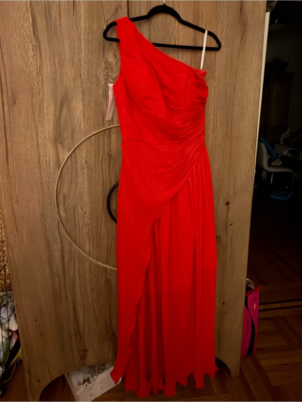 One-Shoulder Red Draped Evening Dress